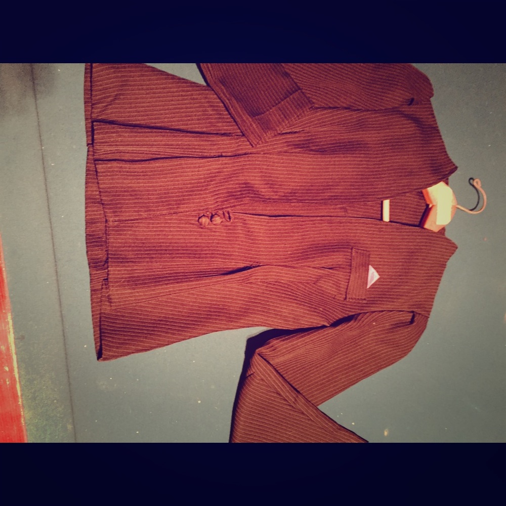 Pin stripe purple and gray skirt suit